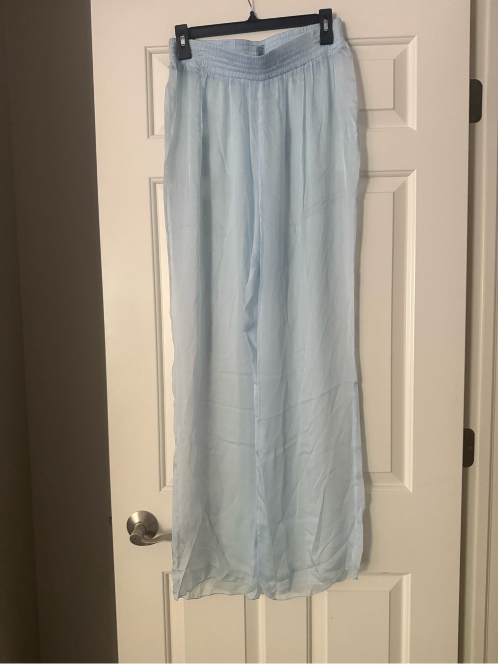 Skims Pale Blue Elastic Waistband Pants 100% silk